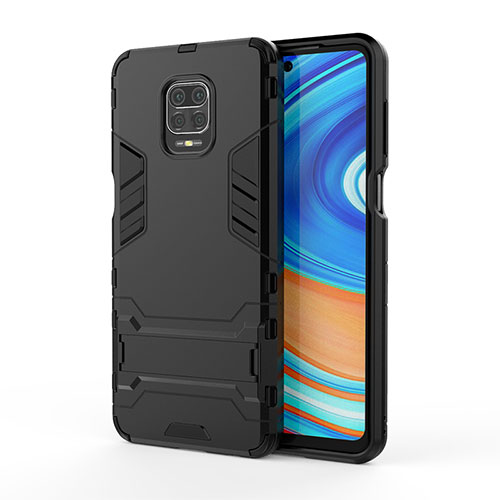 Silicone Matte Finish and Plastic Back Cover Case with Stand KC1 for Xiaomi Redmi Note 9 Pro Black
