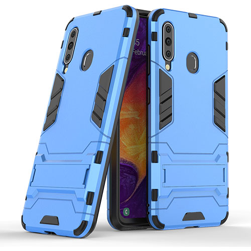Silicone Matte Finish and Plastic Back Cover Case with Stand KC2 for Samsung Galaxy M40 Sky Blue