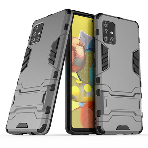 Silicone Matte Finish and Plastic Back Cover Case with Stand KC3 for Samsung Galaxy A51 5G Gray