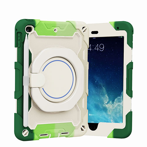 Silicone Matte Finish and Plastic Back Cover Case with Stand L02 for Apple iPad Mini 4 Green