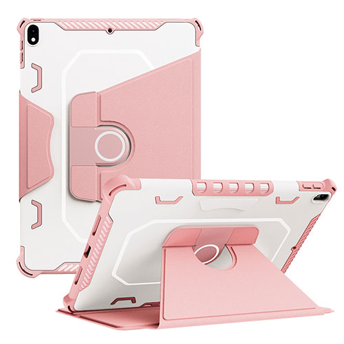 Silicone Matte Finish and Plastic Back Cover Case with Stand L04 for Apple iPad Air 3 Pink