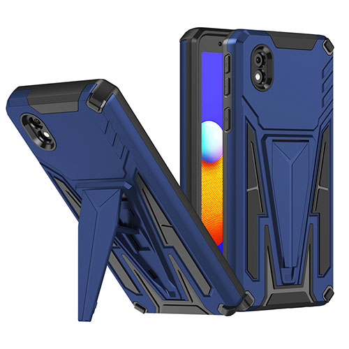 Silicone Matte Finish and Plastic Back Cover Case with Stand MQ1 for Samsung Galaxy A01 Core Blue