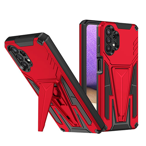 Silicone Matte Finish and Plastic Back Cover Case with Stand MQ1 for Samsung Galaxy A32 5G Red