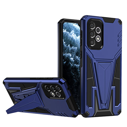 Silicone Matte Finish and Plastic Back Cover Case with Stand MQ1 for Samsung Galaxy A33 5G Blue