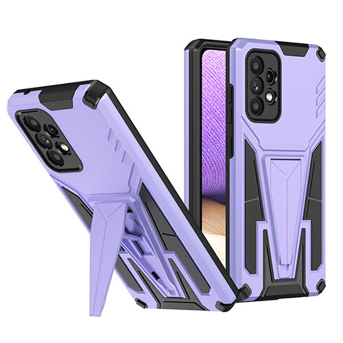 Silicone Matte Finish and Plastic Back Cover Case with Stand MQ1 for Samsung Galaxy A52 4G Purple