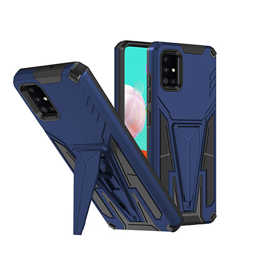 Silicone Matte Finish and Plastic Back Cover Case with Stand MQ1 for Samsung Galaxy A71 5G Blue