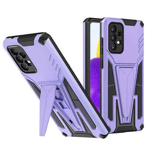 Silicone Matte Finish and Plastic Back Cover Case with Stand MQ1 for Samsung Galaxy A72 5G Purple