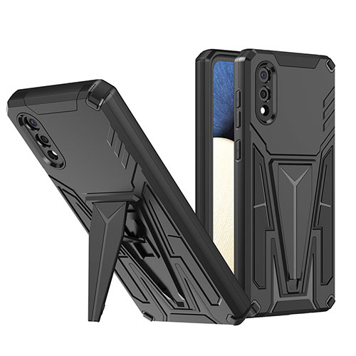 Silicone Matte Finish and Plastic Back Cover Case with Stand MQ1 for Samsung Galaxy M02 Black