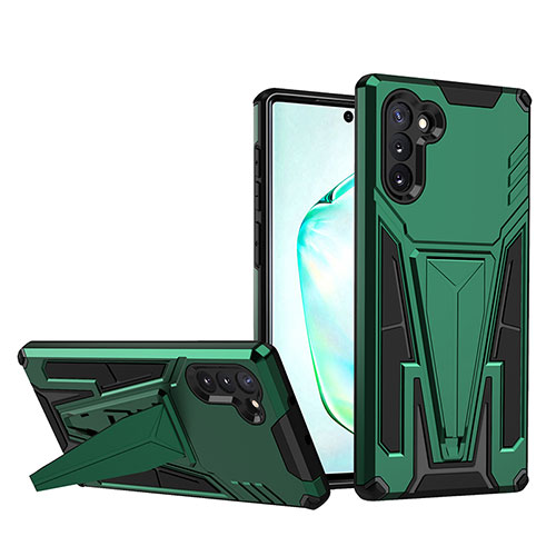 Silicone Matte Finish and Plastic Back Cover Case with Stand MQ1 for Samsung Galaxy Note 10 5G Green