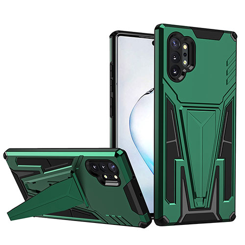 Silicone Matte Finish and Plastic Back Cover Case with Stand MQ1 for Samsung Galaxy Note 10 Plus 5G Green