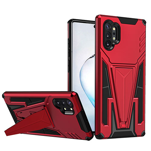 Silicone Matte Finish and Plastic Back Cover Case with Stand MQ1 for Samsung Galaxy Note 10 Plus 5G Red
