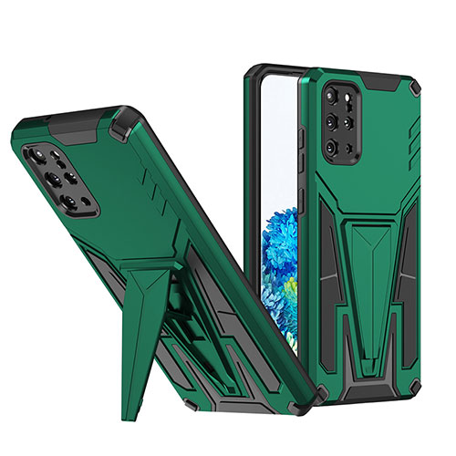 Silicone Matte Finish and Plastic Back Cover Case with Stand MQ1 for Samsung Galaxy S20 Plus 5G Green
