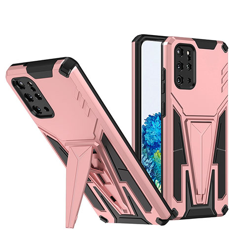 Silicone Matte Finish and Plastic Back Cover Case with Stand MQ1 for Samsung Galaxy S20 Plus 5G Rose Gold