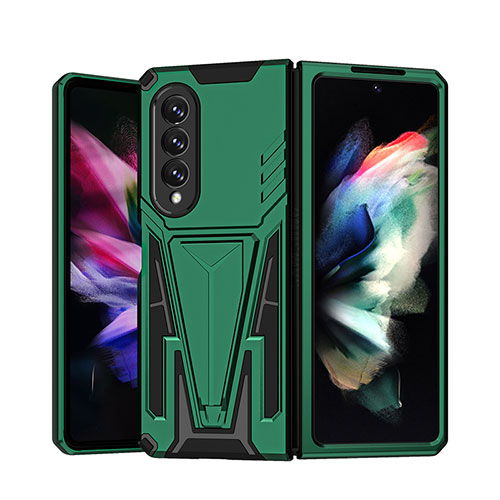 Silicone Matte Finish and Plastic Back Cover Case with Stand MQ1 for Samsung Galaxy Z Fold4 5G Green