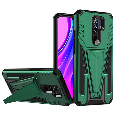 Silicone Matte Finish and Plastic Back Cover Case with Stand MQ1 for Xiaomi Redmi 9 Green