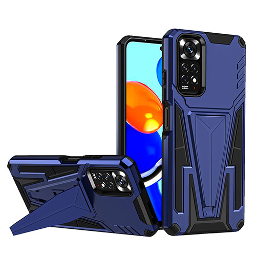 Silicone Matte Finish and Plastic Back Cover Case with Stand MQ1 for Xiaomi Redmi Note 11 4G (2022) Blue
