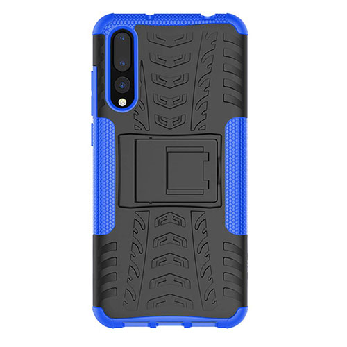 Silicone Matte Finish and Plastic Back Cover Case with Stand P02 for Huawei P20 Pro Blue