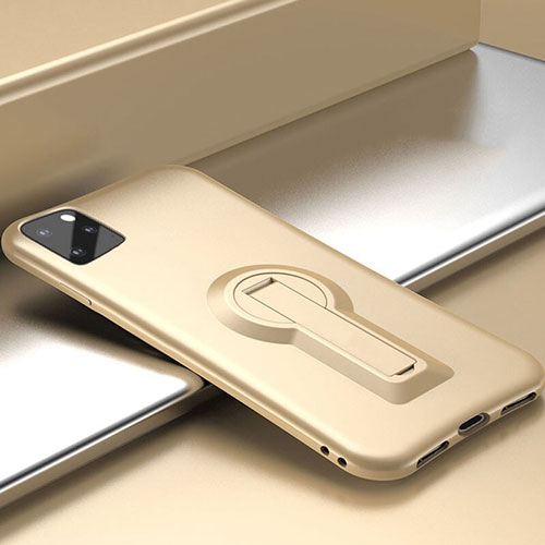Silicone Matte Finish and Plastic Back Cover Case with Stand R01 for Apple iPhone 11 Pro Max Gold