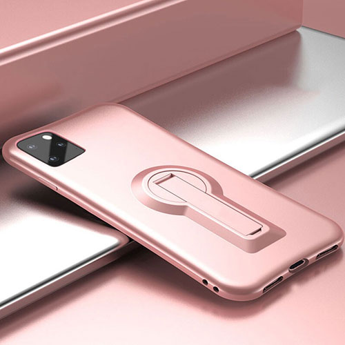 Silicone Matte Finish and Plastic Back Cover Case with Stand R01 for Apple iPhone 11 Pro Max Rose Gold