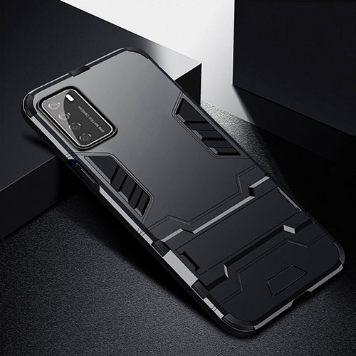 Silicone Matte Finish and Plastic Back Cover Case with Stand R01 for Huawei Honor Play4 5G Black