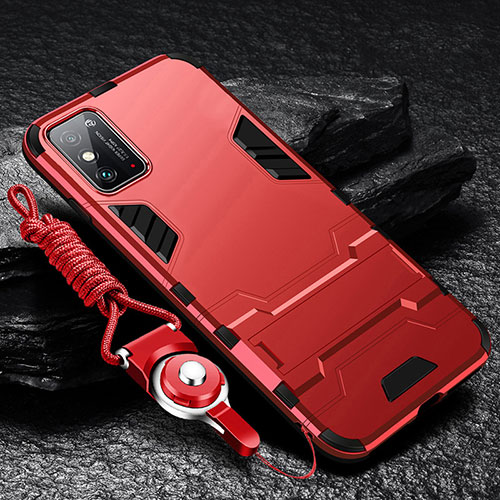 Silicone Matte Finish and Plastic Back Cover Case with Stand R01 for Huawei Honor X10 Max 5G Red