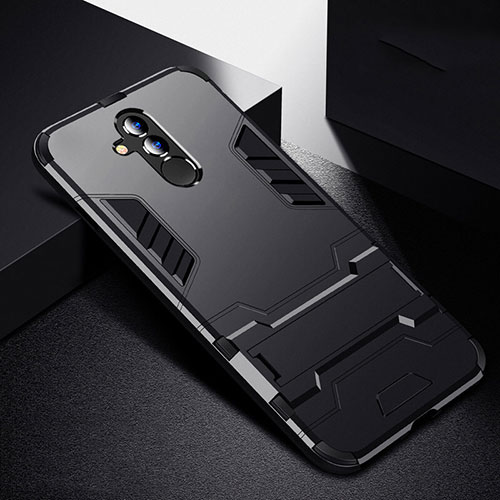 Silicone Matte Finish and Plastic Back Cover Case with Stand R01 for Huawei Mate 20 Lite Black