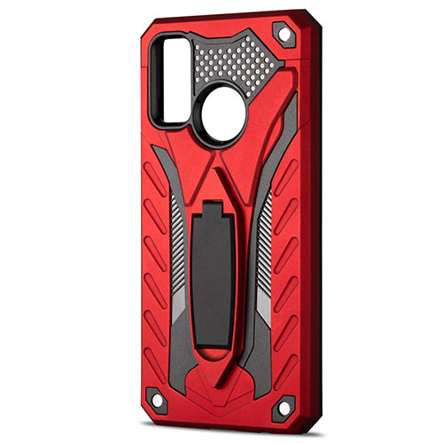Silicone Matte Finish and Plastic Back Cover Case with Stand R01 for Huawei P Smart (2020) Red