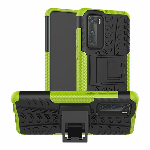 Silicone Matte Finish and Plastic Back Cover Case with Stand R01 for Huawei P40 Green