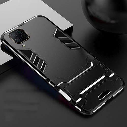 Silicone Matte Finish and Plastic Back Cover Case with Stand R01 for Huawei P40 Lite Black