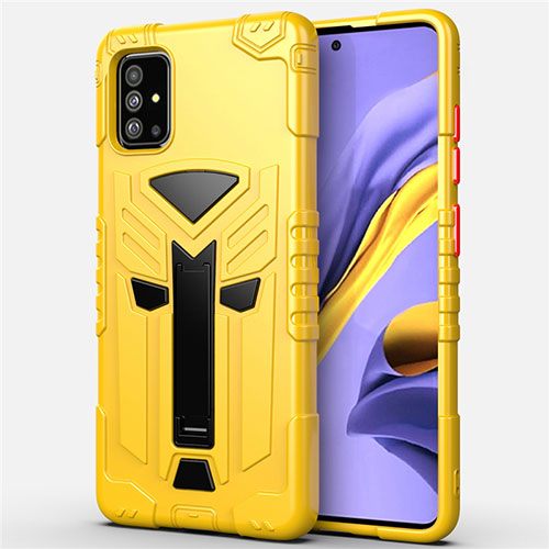 Silicone Matte Finish and Plastic Back Cover Case with Stand R01 for Samsung Galaxy A51 5G Yellow