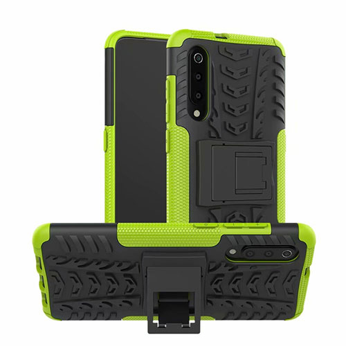 Silicone Matte Finish and Plastic Back Cover Case with Stand R01 for Samsung Galaxy A70 Green