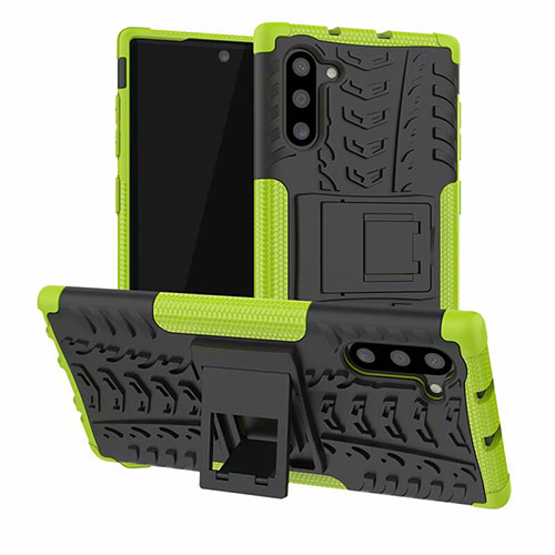 Silicone Matte Finish and Plastic Back Cover Case with Stand R01 for Samsung Galaxy Note 10 5G Green