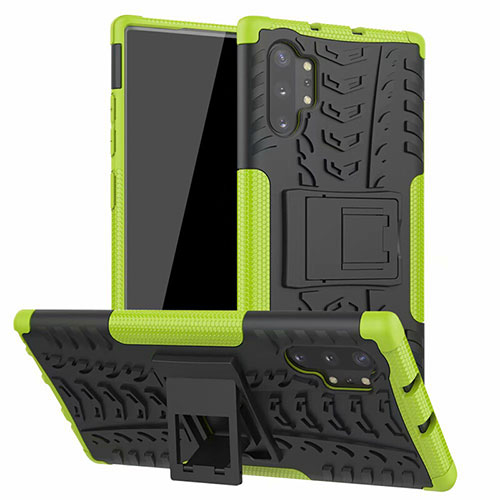 Silicone Matte Finish and Plastic Back Cover Case with Stand R01 for Samsung Galaxy Note 10 Plus 5G Green