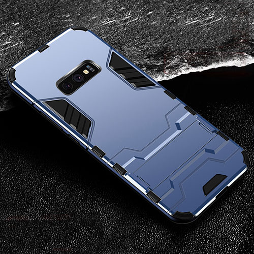 Silicone Matte Finish and Plastic Back Cover Case with Stand R01 for Samsung Galaxy S10e Blue