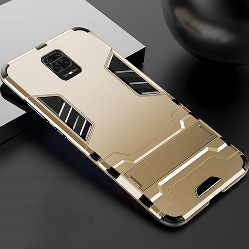 Silicone Matte Finish and Plastic Back Cover Case with Stand R01 for Xiaomi Poco M2 Pro Gold