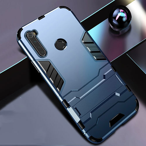 Silicone Matte Finish and Plastic Back Cover Case with Stand R01 for Xiaomi Redmi Note 8 (2021) Blue