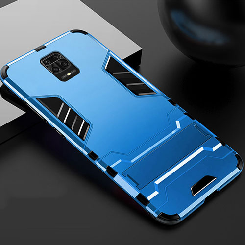 Silicone Matte Finish and Plastic Back Cover Case with Stand R01 for Xiaomi Redmi Note 9 Pro Max Sky Blue