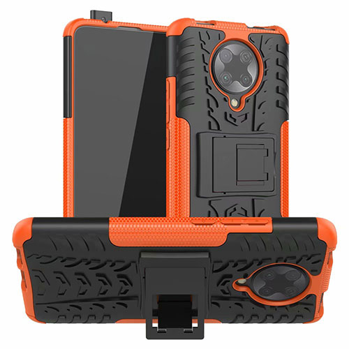 Silicone Matte Finish and Plastic Back Cover Case with Stand R02 for Xiaomi Redmi K30 Pro 5G Orange