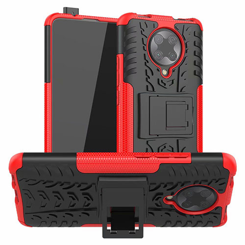 Silicone Matte Finish and Plastic Back Cover Case with Stand R02 for Xiaomi Redmi K30 Pro 5G Red