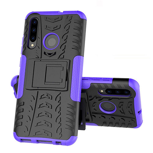 Silicone Matte Finish and Plastic Back Cover Case with Stand R03 for Huawei Honor 20 Lite Purple
