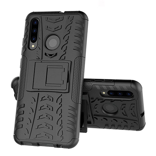 Silicone Matte Finish and Plastic Back Cover Case with Stand R03 for Huawei P Smart+ Plus (2019) Black