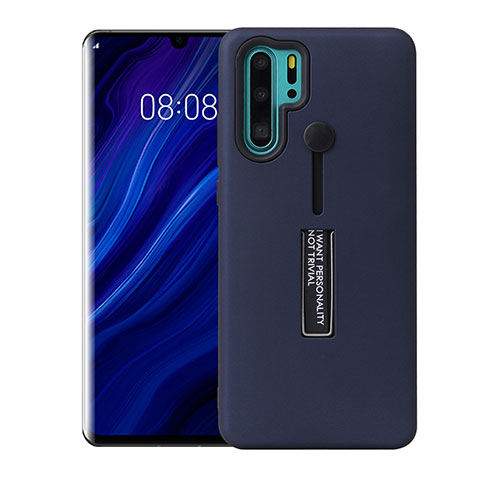 Silicone Matte Finish and Plastic Back Cover Case with Stand T01 for Huawei P30 Pro Blue