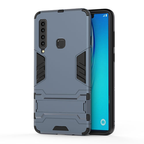 Silicone Matte Finish and Plastic Back Cover Case with Stand T01 for Samsung Galaxy A9s Blue