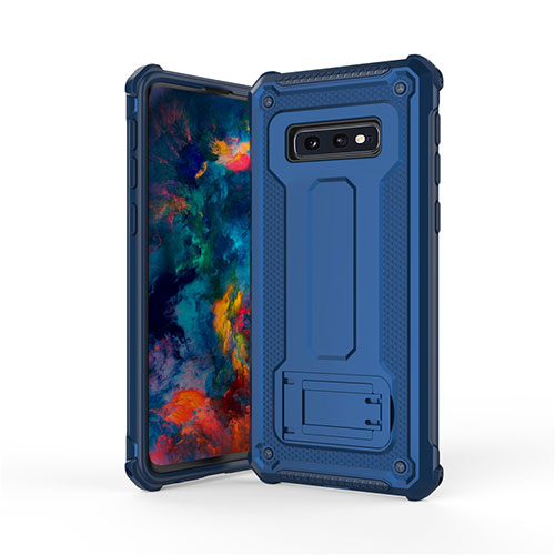 Silicone Matte Finish and Plastic Back Cover Case with Stand T01 for Samsung Galaxy S10e Blue