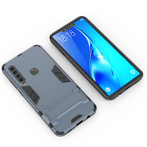 Silicone Matte Finish and Plastic Back Cover Case with Stand T02 for Samsung Galaxy A9s Blue