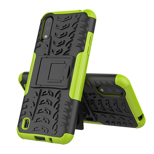 Silicone Matte Finish and Plastic Back Cover Case with Stand T04 for Samsung Galaxy A01 SM-A015 Green