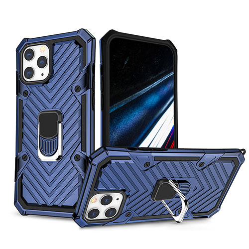 Silicone Matte Finish and Plastic Back Cover Case with Stand YF1 for Apple iPhone 13 Pro Max Blue