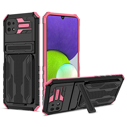 Silicone Matte Finish and Plastic Back Cover Case with Stand YF1 for Samsung Galaxy F42 5G Pink