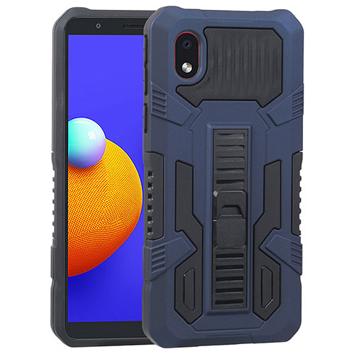 Silicone Matte Finish and Plastic Back Cover Case with Stand YF1 for Samsung Galaxy M01 Core Blue