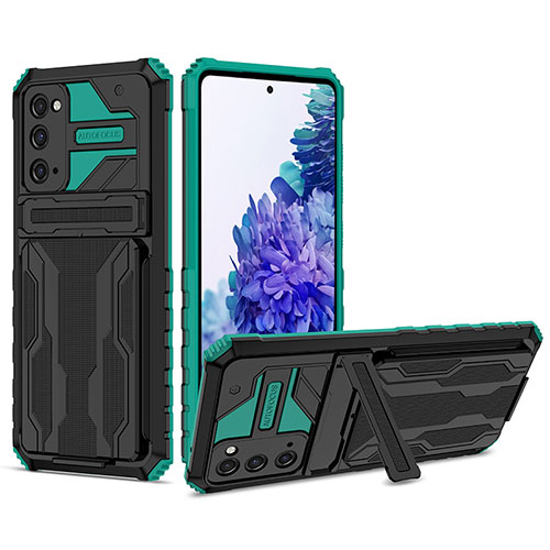Silicone Matte Finish and Plastic Back Cover Case with Stand YF1 for Samsung Galaxy S20 FE (2022) 5G Green